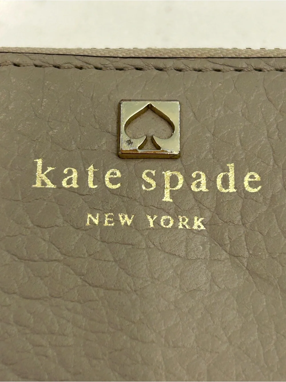 kate spade taupe pebble leather logo wallet